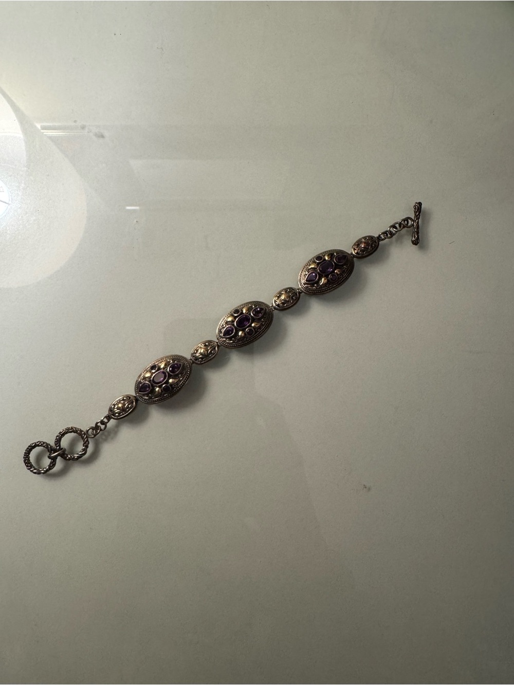 Source Unknown Purple and Silver Oval Link Bracelet - Women Jewelry - Picture 2 of 3